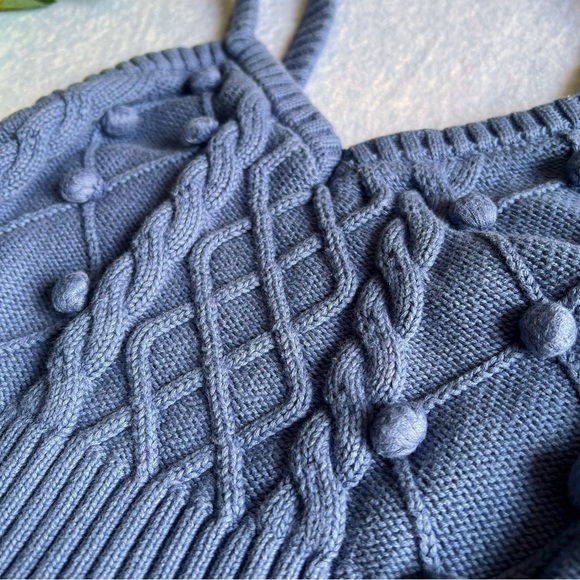 Forever 21 Sz M Blue Knitting Crop Top Sweetheart Neck Spaghetti Straps - Picture 3 of 7